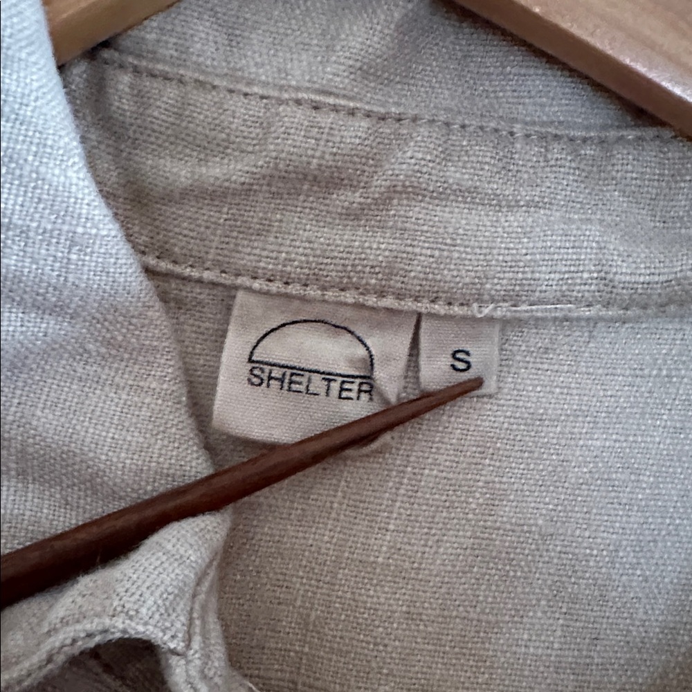 Shelter clothing linen button-down overdyed with tea size small - Picture 2 of 4